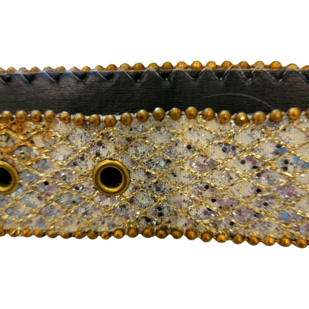 Womans Elite California Silver Sparkly Belt In Large Silver Buckle